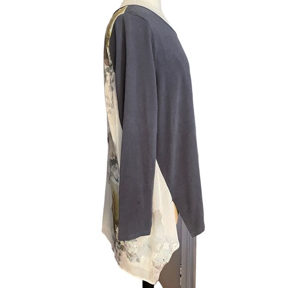 Soft Surroundings Tunic Top Size 1X Plus Long Sleeve Floral Watercolor Back HiLo - Picture 9 of 15